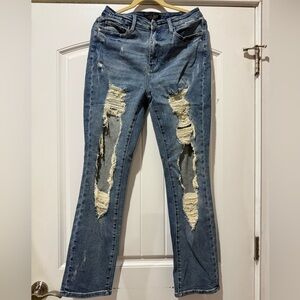 Judy Blue Straight Leg Jeans - Blue with Heavy Distressing